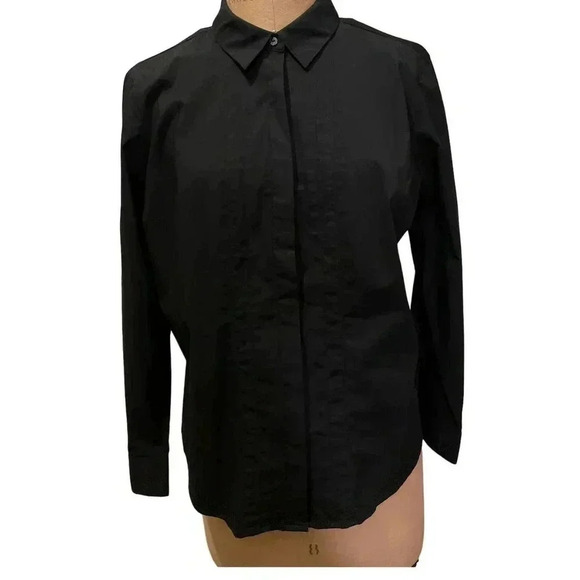 Women's Petite Worthington Long Sleeve Button Down Pleated Shirt Black PXL - Picture 1 of 7